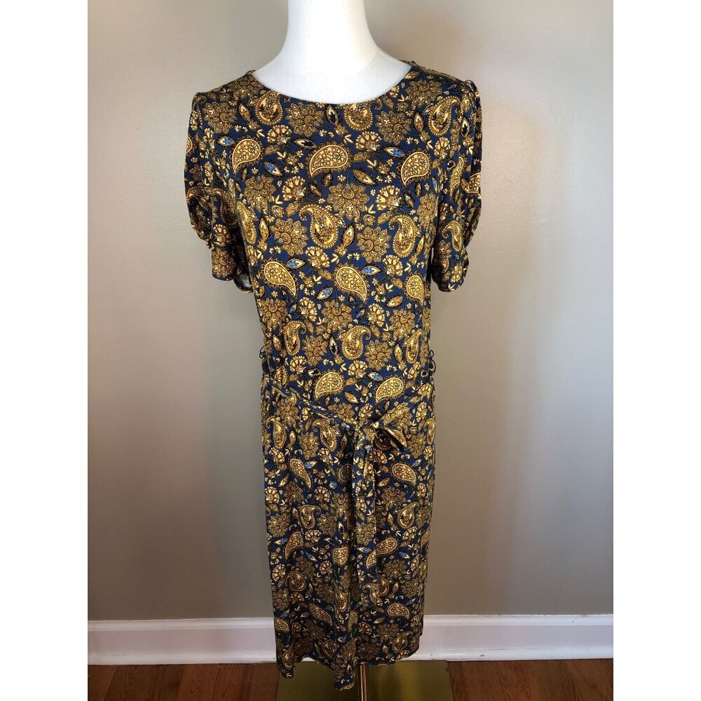 Boden Knot Detail Jersey Harvest Gold Paisley Terrace Dress Size 8R